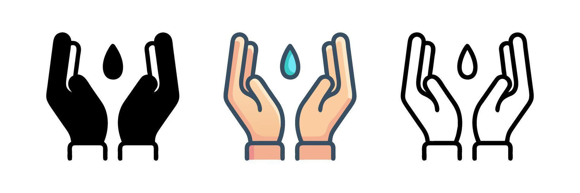 Open hands holding water droplet vector