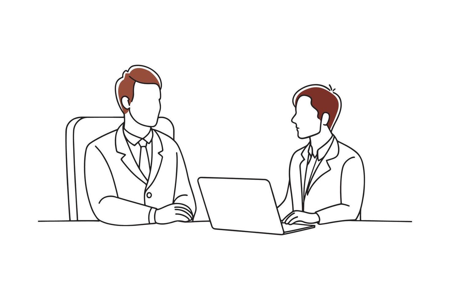 Doctor and patient in dialogue within a clinical office environment isolated continuous line art flat illustration on white background. vector