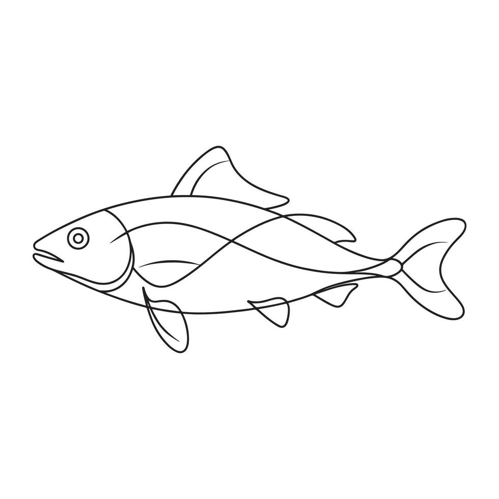 Northern fish continuous line art flat illustration on white background. vector