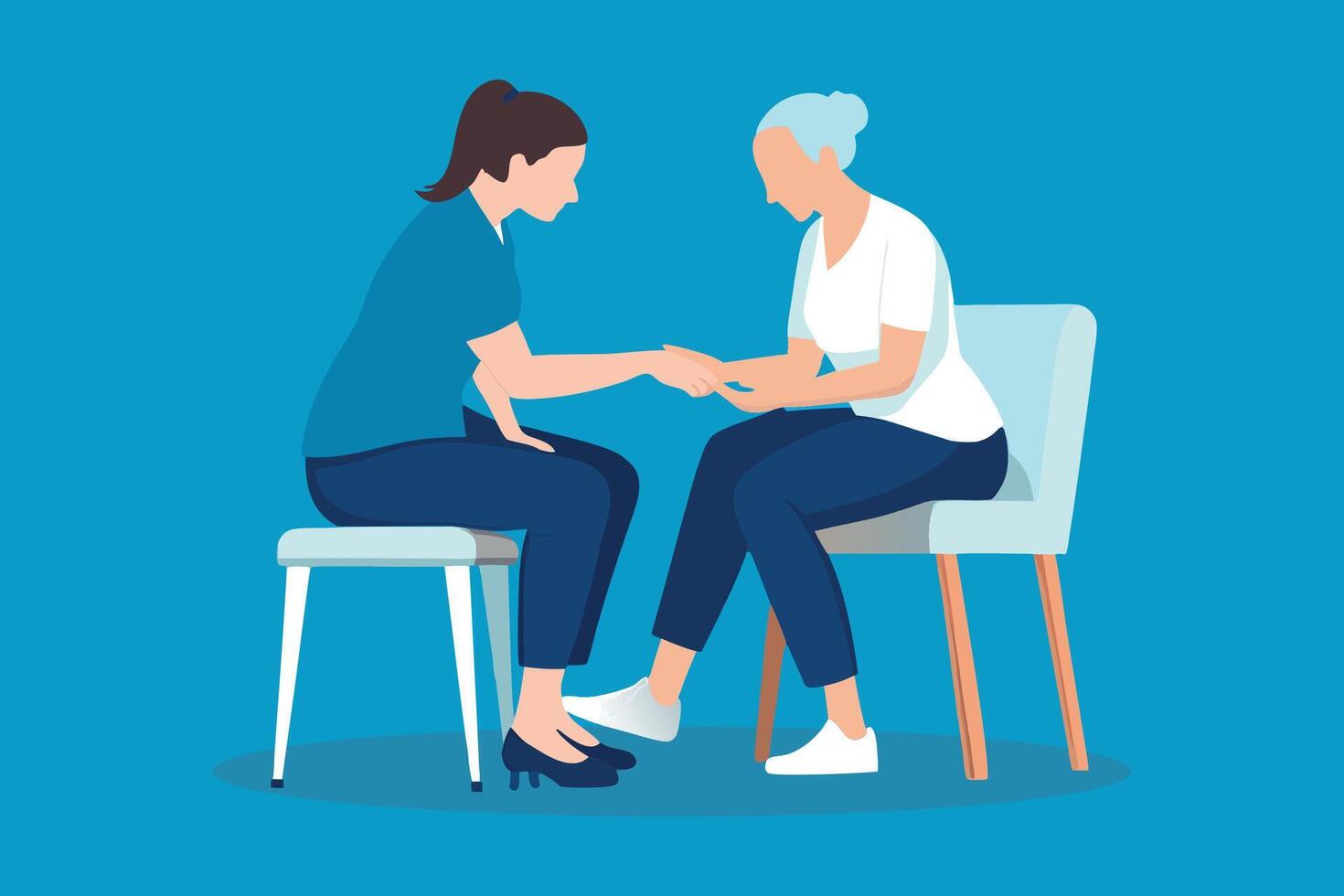Girl Body arthritis muscles stiff problem, aged woman suffering on Hand isolated flat illustration vector