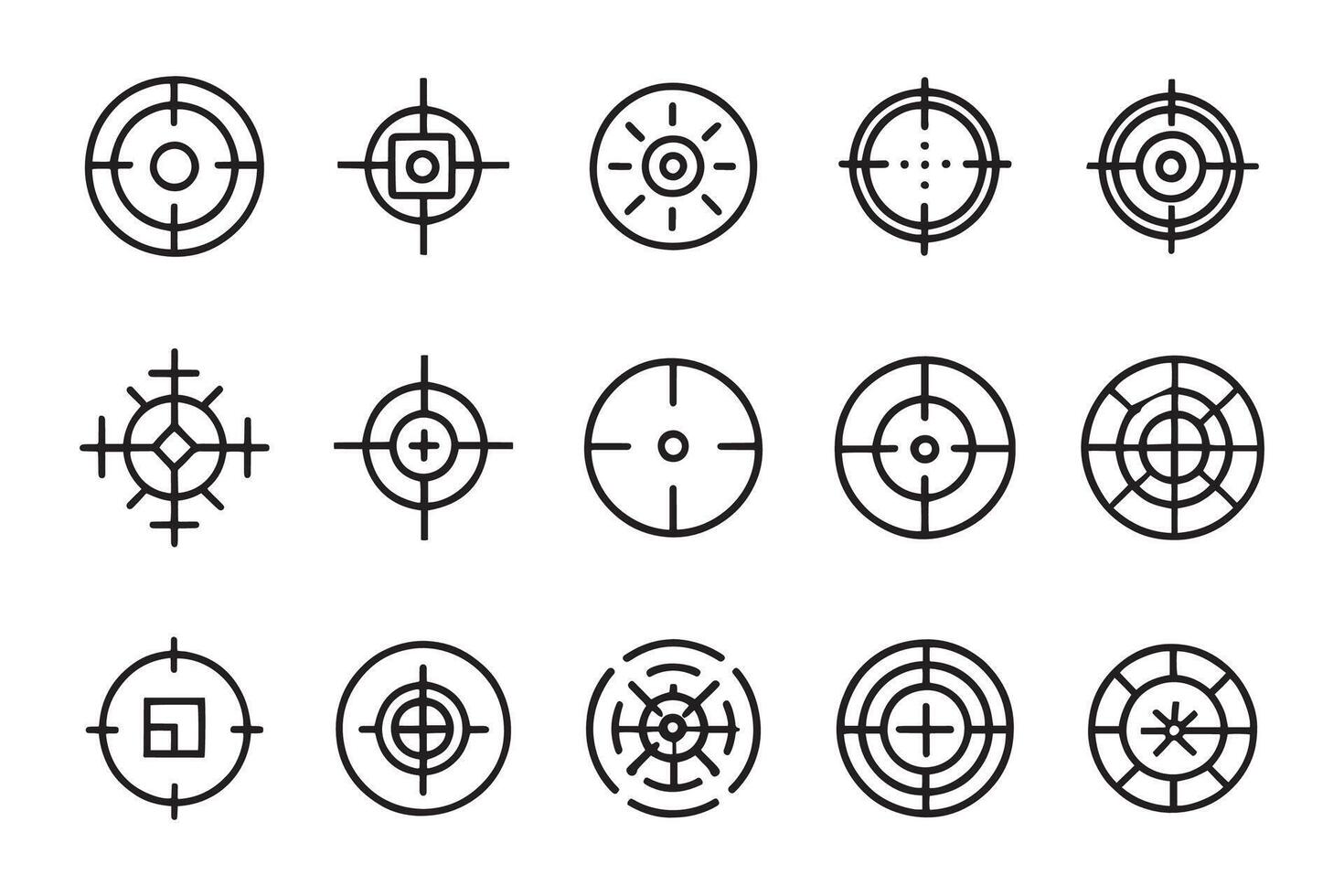 A collection of various crosshairs designed for targeting, showcasing different styles and functionalities vector