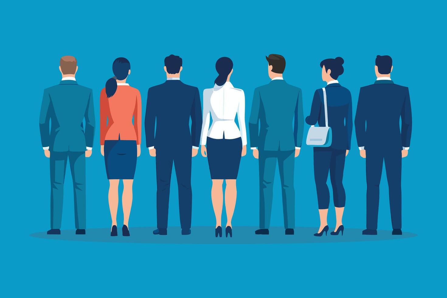 Back view of business people standing isolated flat illustration vector