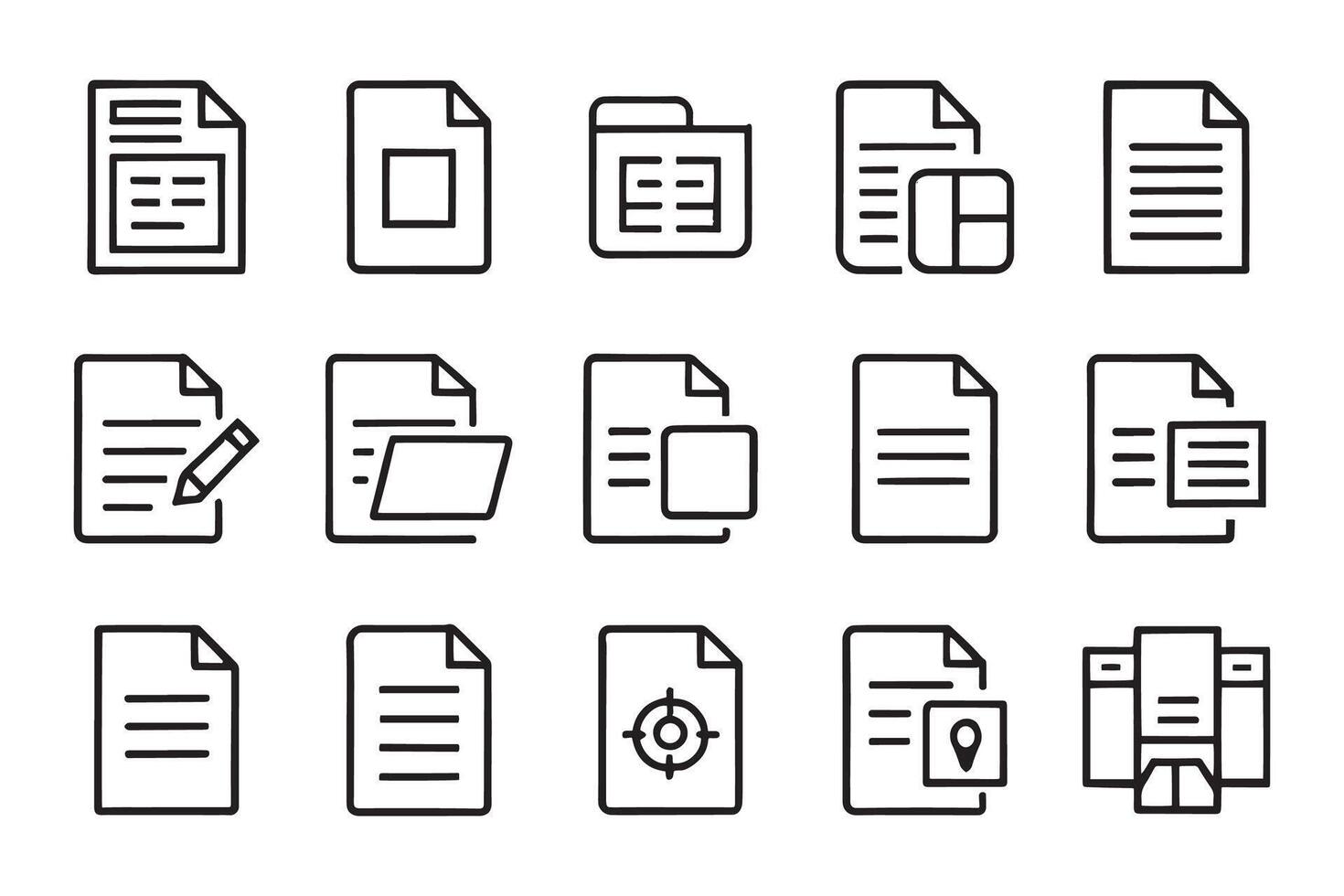 Document, papers, folder related editable icon set isolated flat illustration white background vector