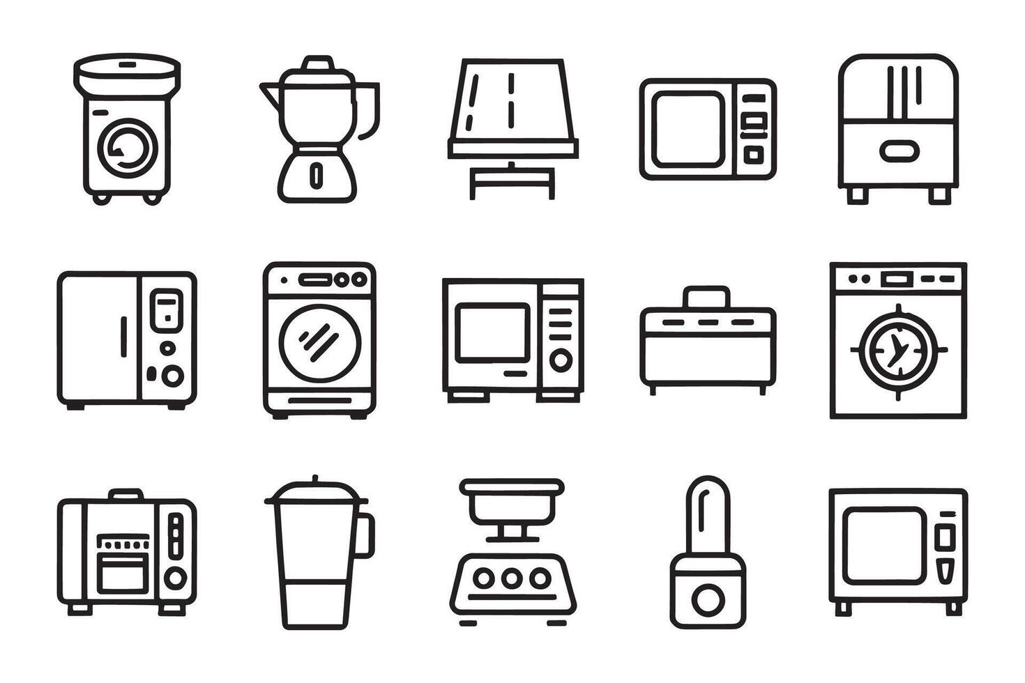 Kitchen, Oven, mixer, dishwasher, food processor related editable icon set isolated flat illustration white background vector