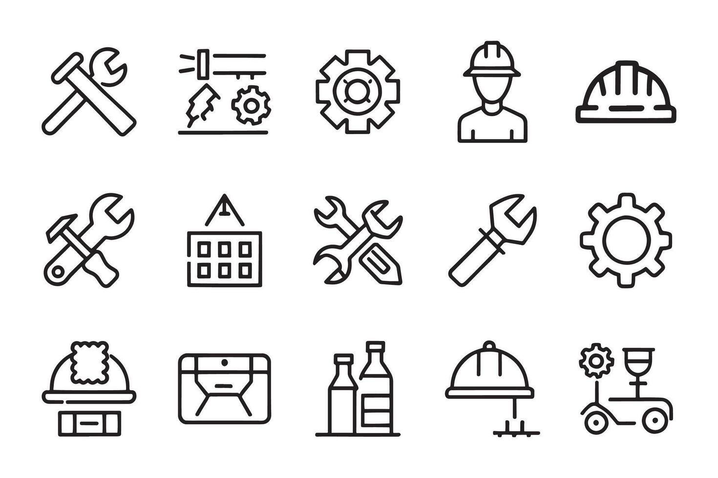 Labor day, repair, construction, renovation related editable icon set isolated flat illustration white background. vector