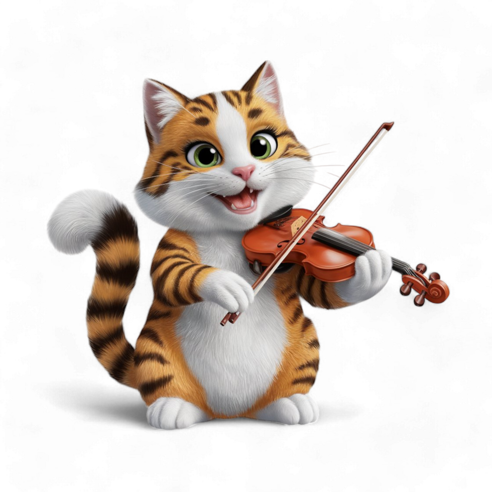 Cute cat playing the violin png