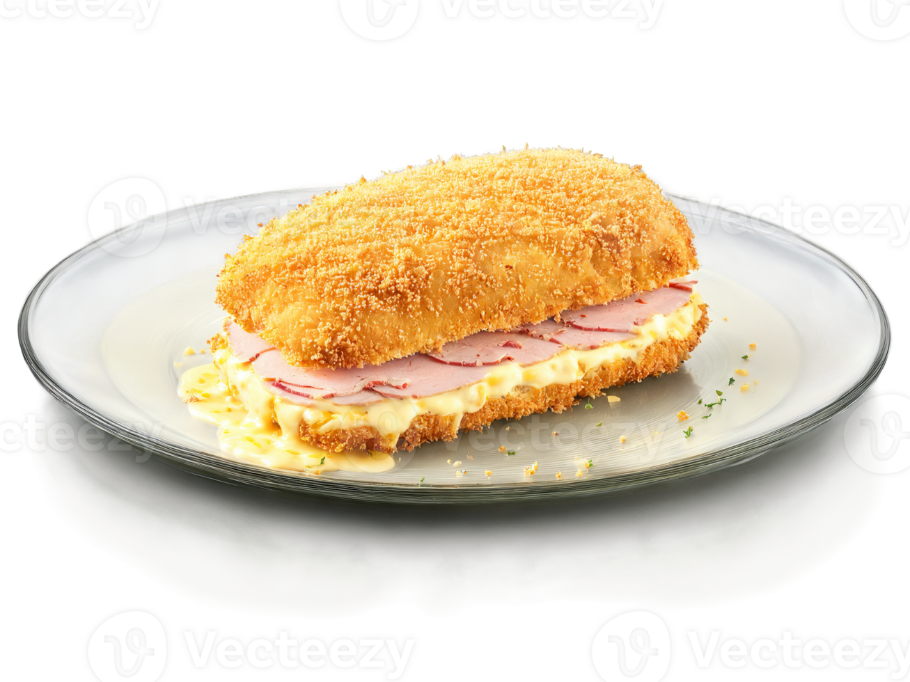 Chicken Cordon Bleu breaded chicken stuffed with ham and cheese served on a transparent glass png