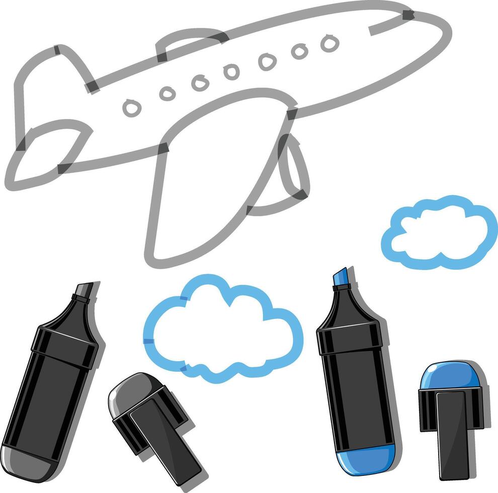Plane with clouds and markers vector