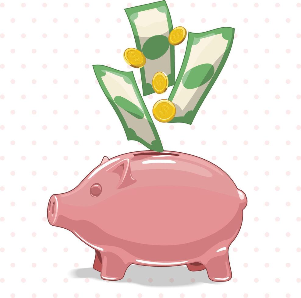 Piggy bank with money illustration vector