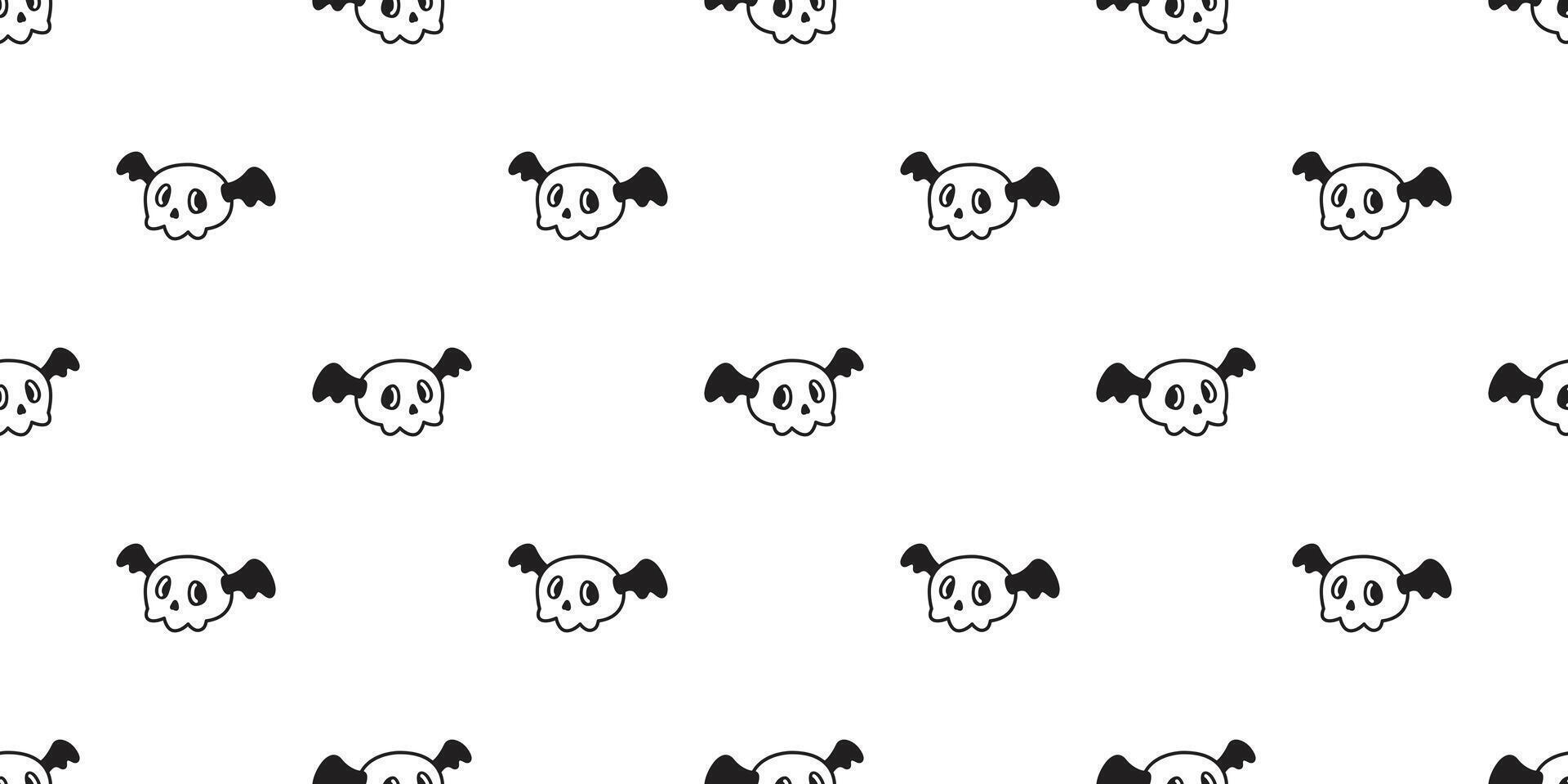 skull seamless pattern Halloween ghost spooky bat wing flying bone cartoon doodle gift wrapping paper tile background repeat wallpaper scarf isolated devil evil illustration design vector