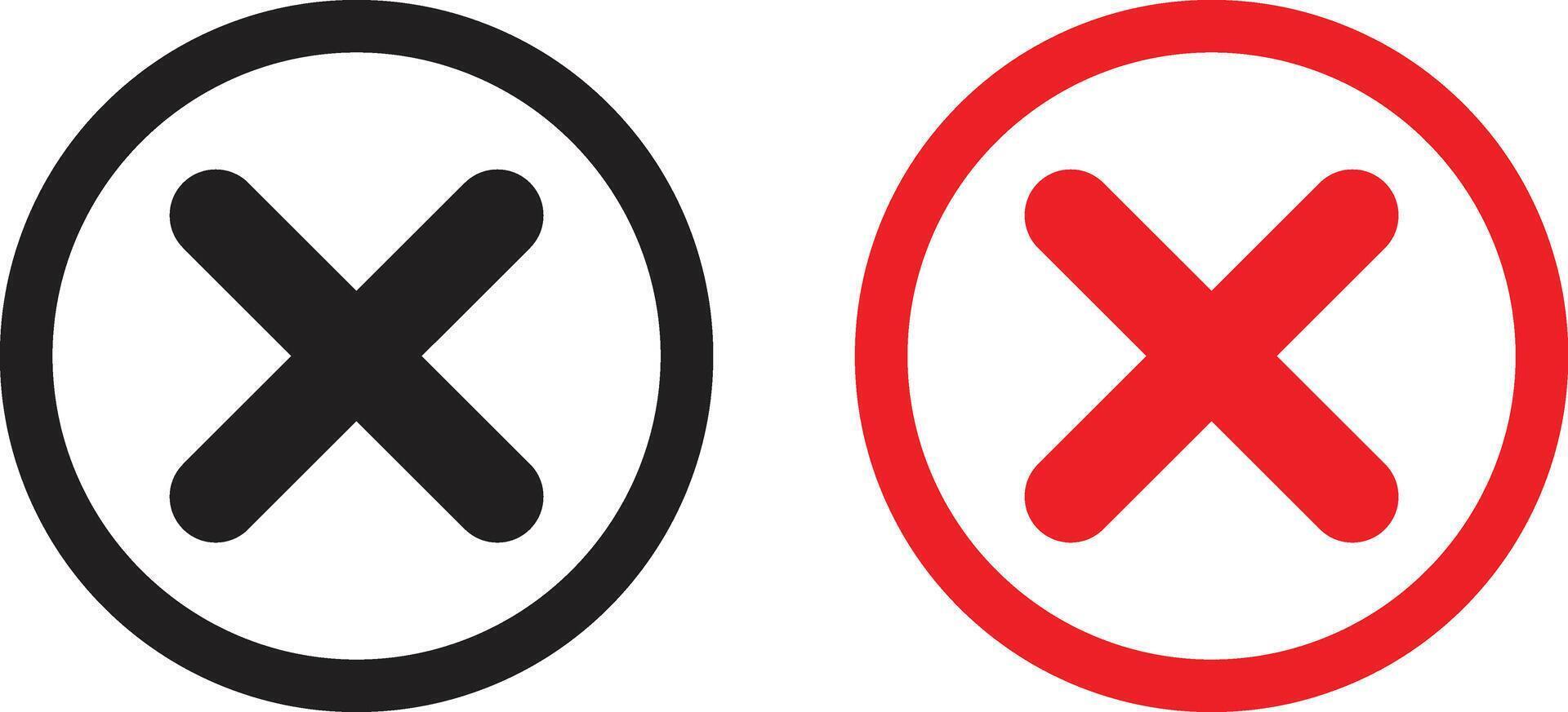 Black and red delete icon set . Close icon in black and red color. Remove icon . Cancel icon vector