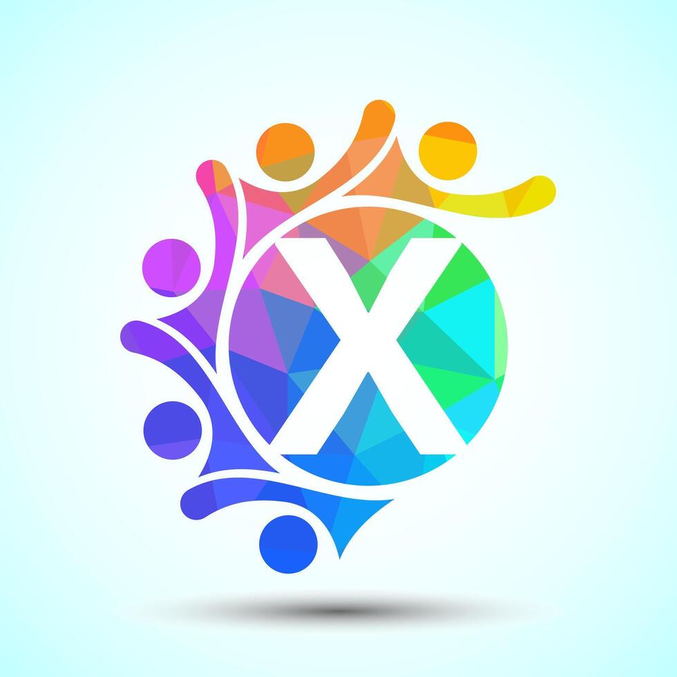Initial alphabet X with connecting people. Team, cooperation logo sign symbol vector