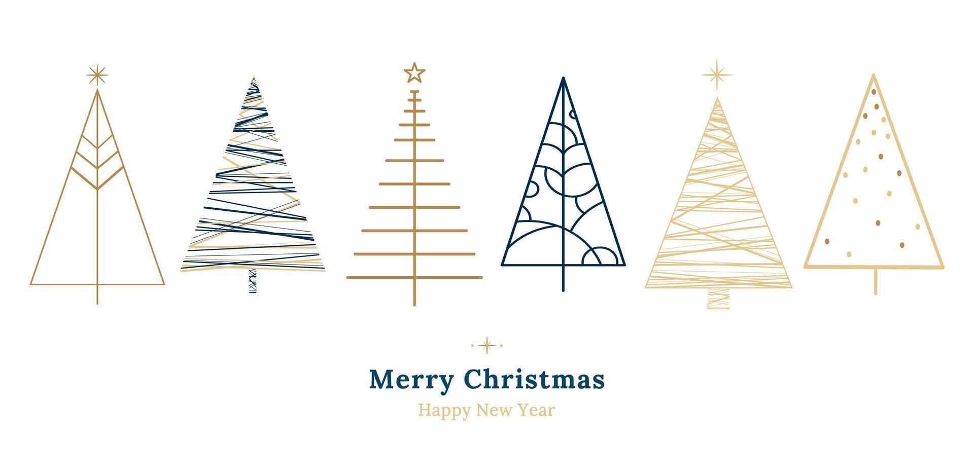 Christmas trees set in Minimalistic linear style drawing. Hand drawn Scandi christmas trees geometric style design collection. Abstract Xmas decoration. Modern pine trees. illustration vector