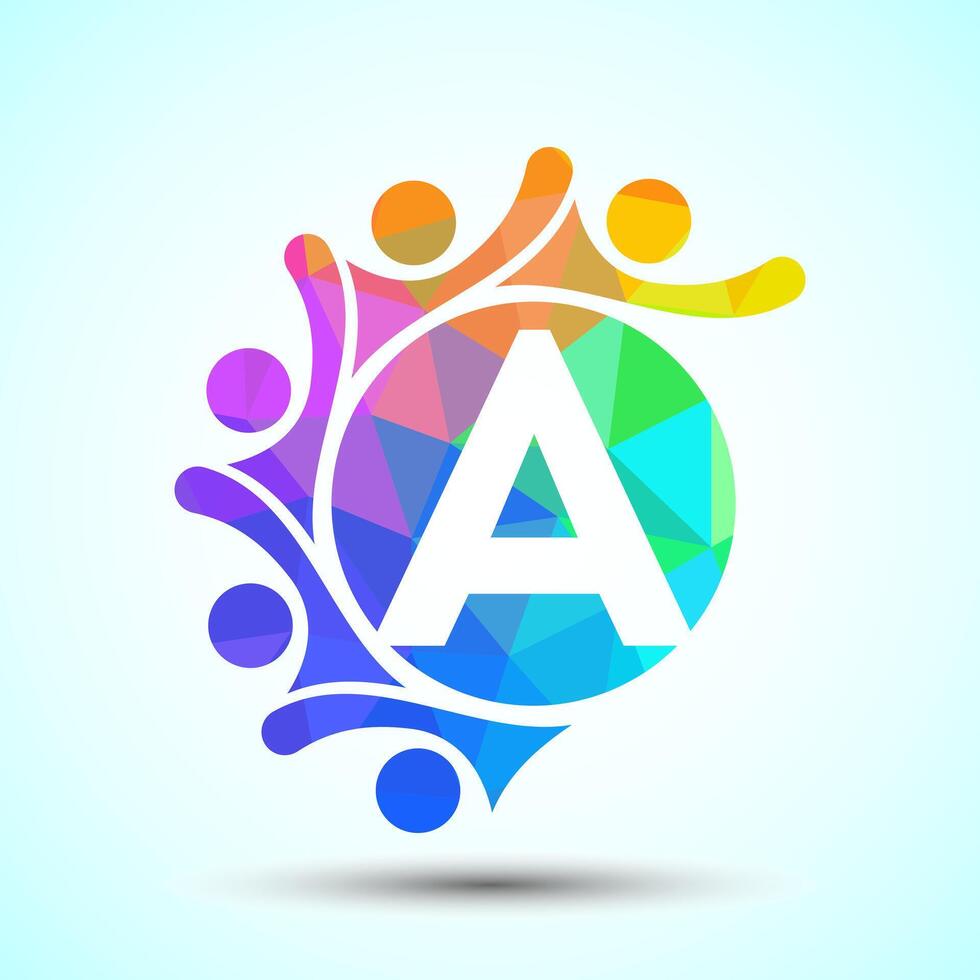 Initial alphabet A with connecting people. Team, cooperation logo sign symbol vector