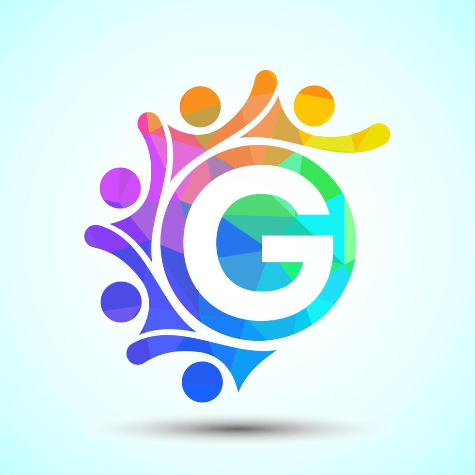 Initial alphabet G with connecting people. Team, cooperation logo sign symbol vector