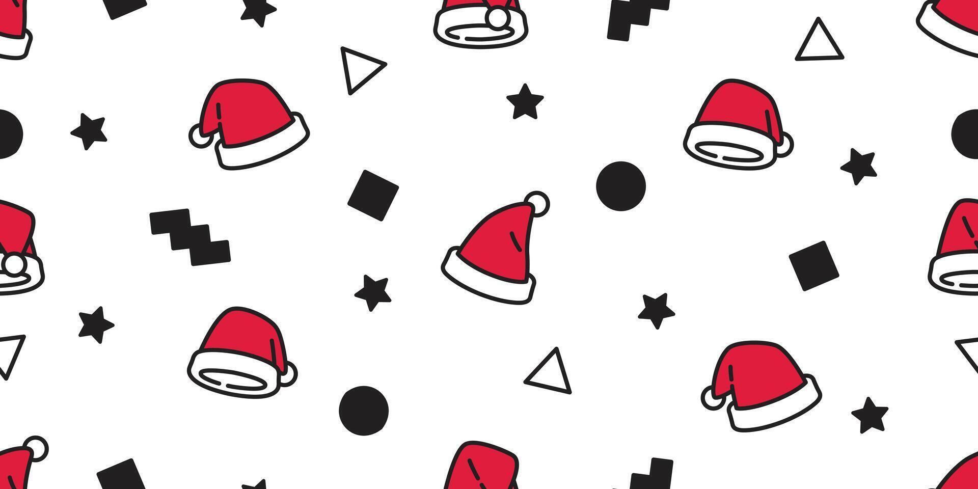 Christmas hat seamless pattern Santa Claus doodle polka dot zigzag star square cartoon gift wrapping paper tile background repeat wallpaper illustration scarf isolated design vector