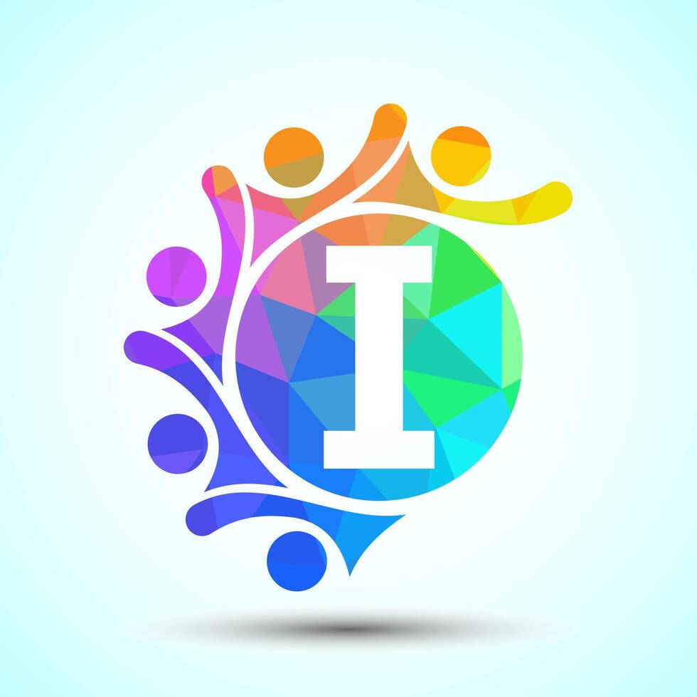 Initial alphabet I with connecting people. Team, cooperation logo sign symbol vector