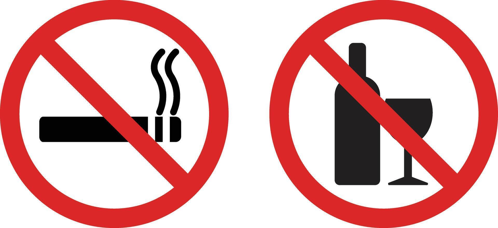 No smoking and no alcohol signs . No smoking icon and no drinking icon . illustration vector