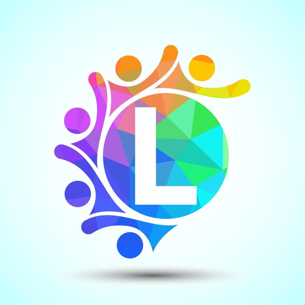Initial alphabet L with connecting people. Team, cooperation logo sign symbol vector