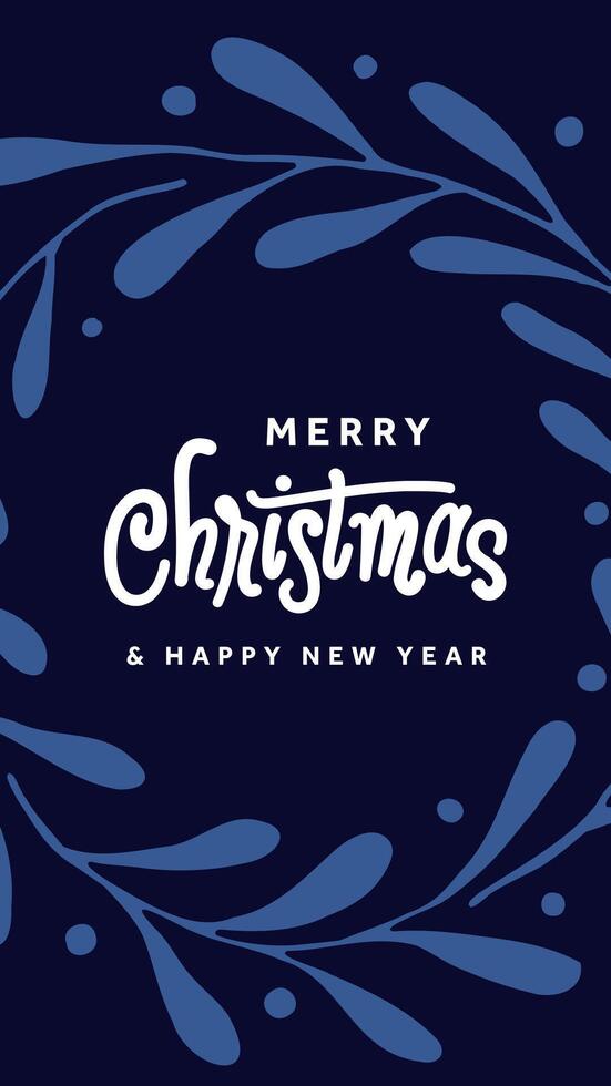 Merry christmas and happy new year text in blue and white vector