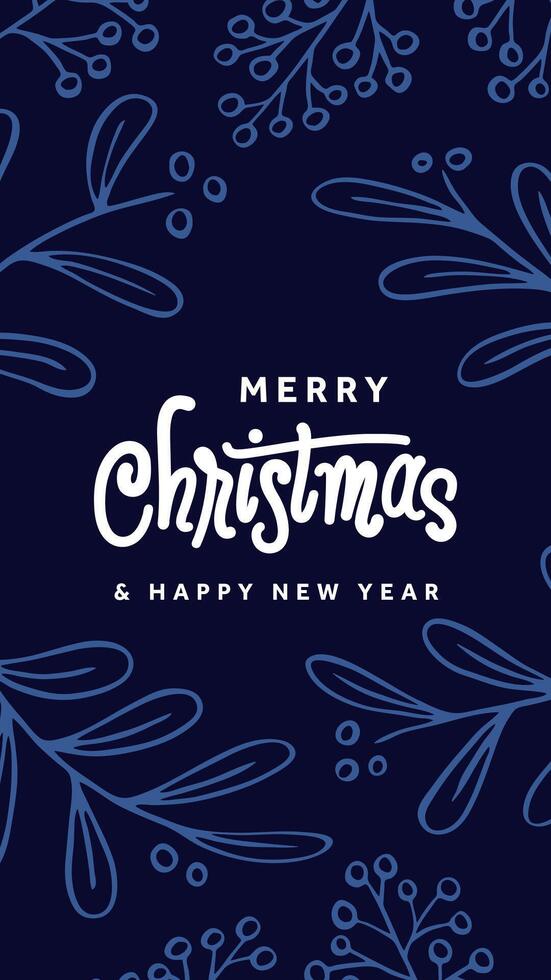 Merry christmas and happy new year text on blue background vector