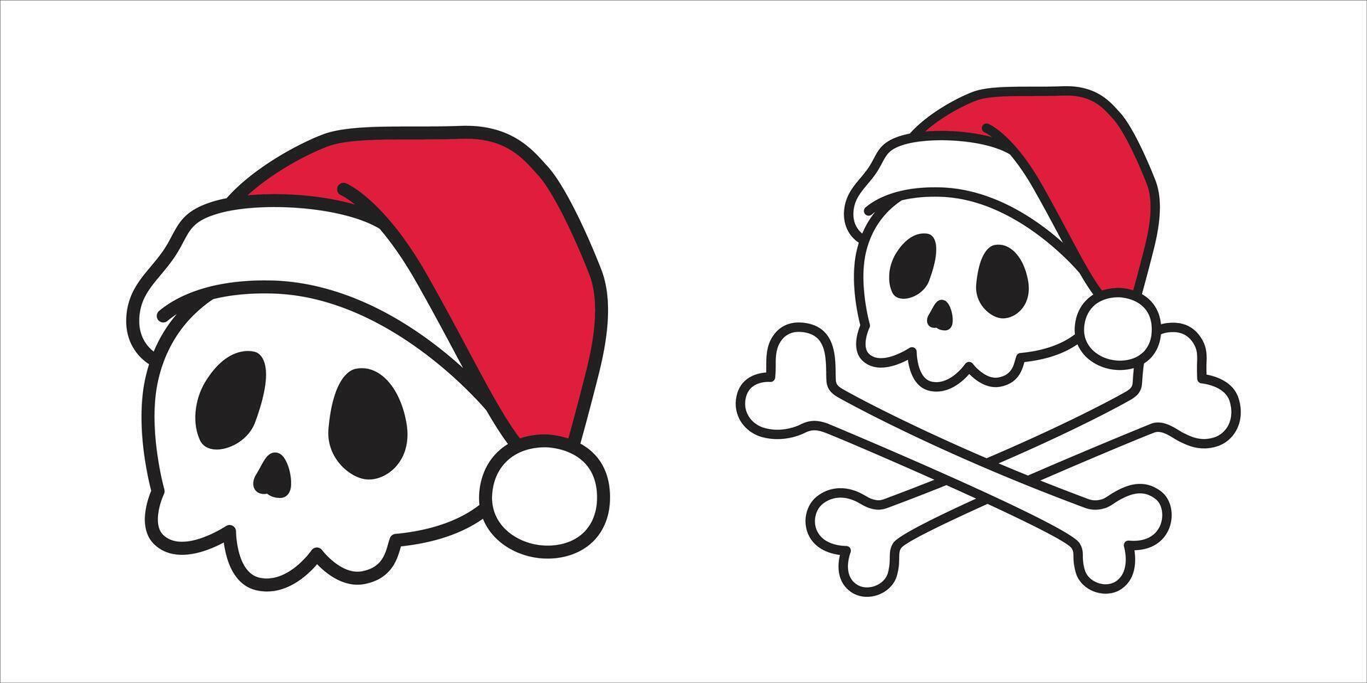 skull crossbones christmas santa claus hat icon Halloween pirate doodle cartoon character logo symbol illustration design clip art isolated vector