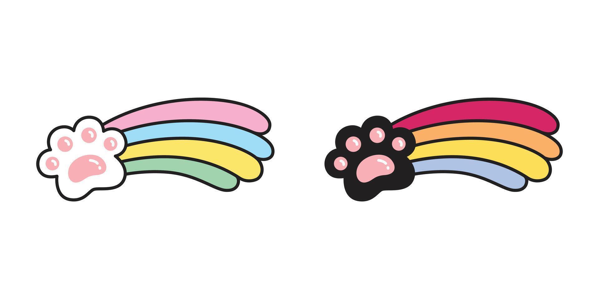 dog paw cat footprint icon rainbow calico kitten puppy pet cartoon character logo symbol illustration doodle design isolated vector