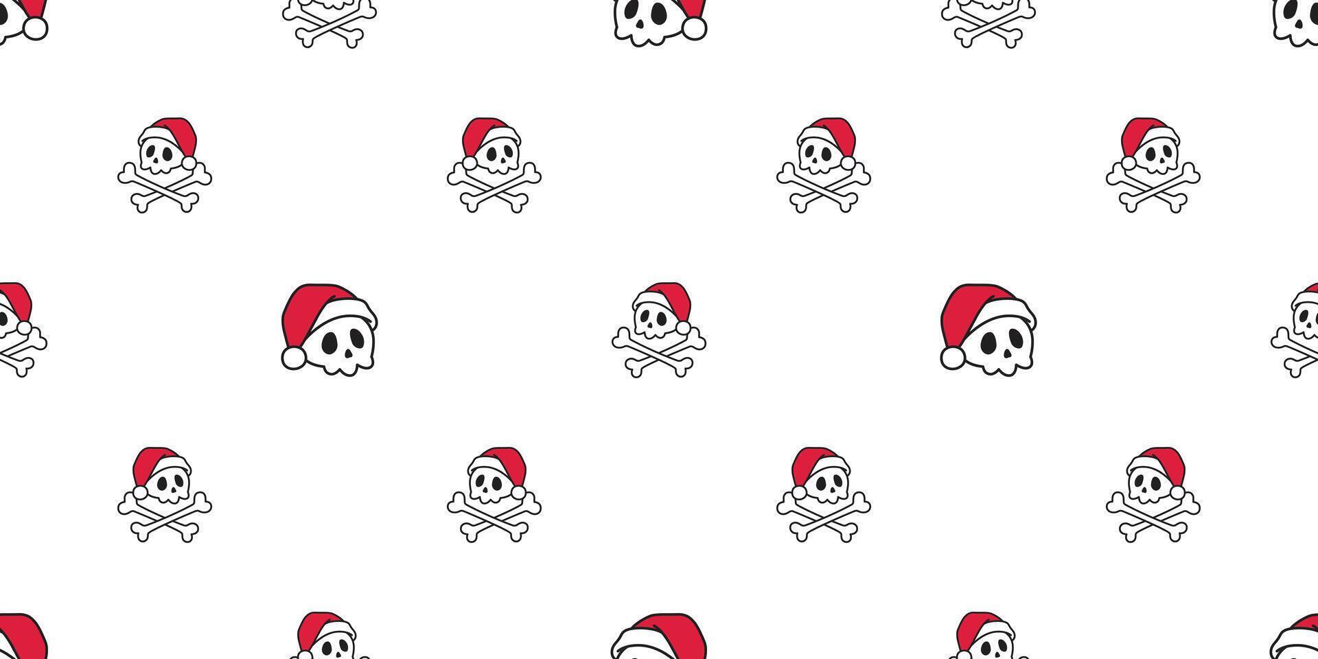 skull seamless pattern christmas santa claus hat Halloween crossbones ghost spooky bone pirate cartoon doodle tile background gift wrapping paper repeat wallpaper scarf isolated illustration de vector