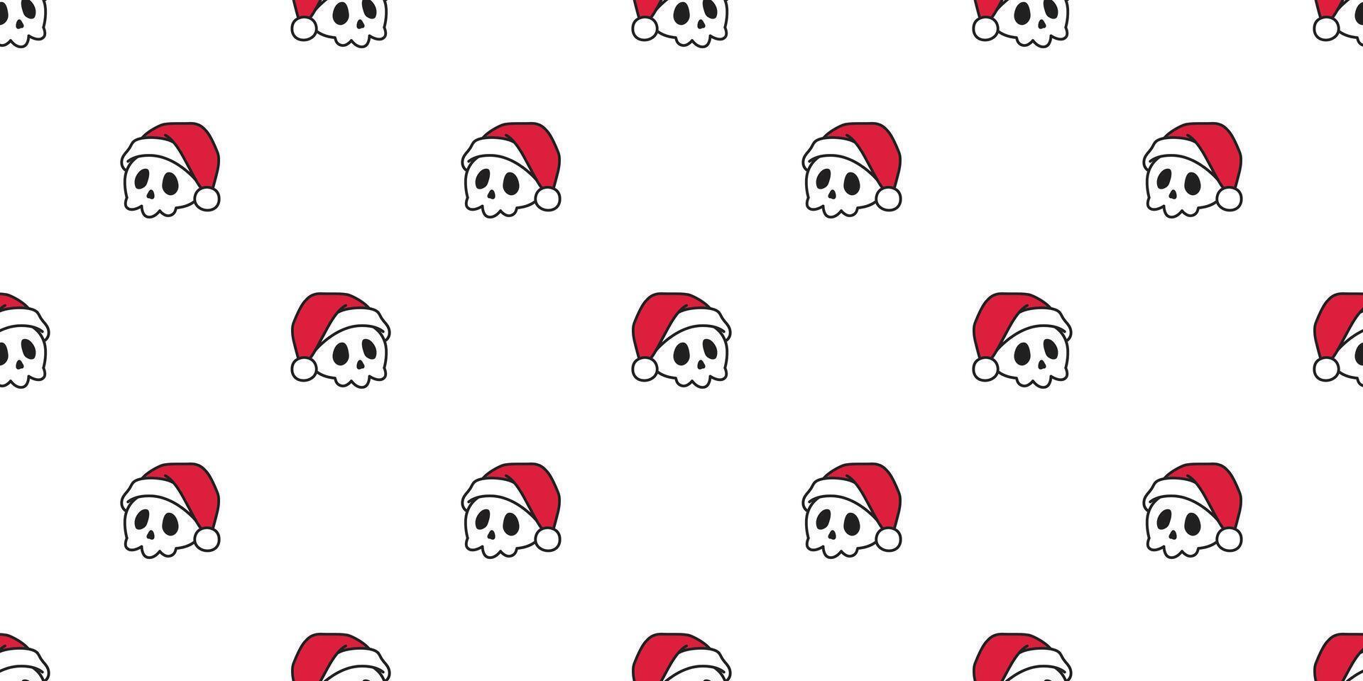 skull seamless pattern christmas santa claus hat Halloween crossbones ghost spooky bone pirate cartoon doodle gift wrapping paper tile background repeat wallpaper scarf isolated illustration de vector