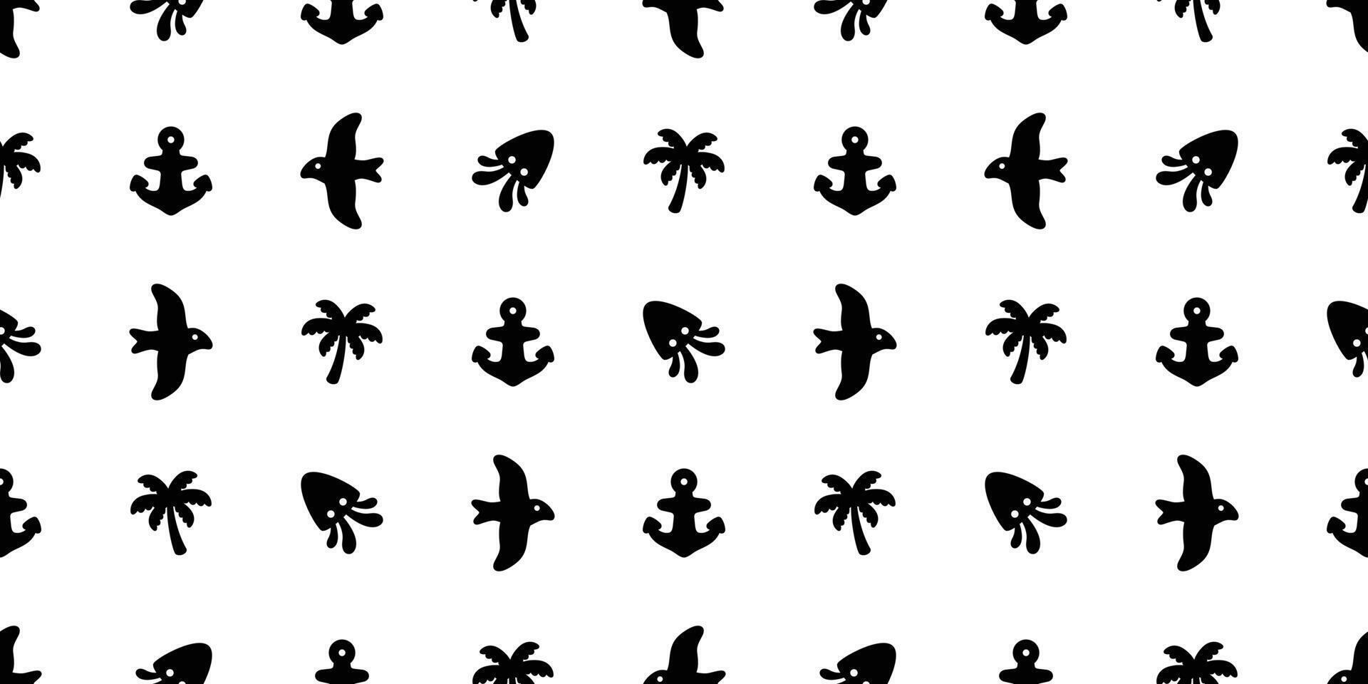 Anchor seamless pattern palm tree squid bird helm seagull pirate maritime Nautical sea ocean gift wrapping paper tile background repeat wallpaper illustration design scarf isolated vector