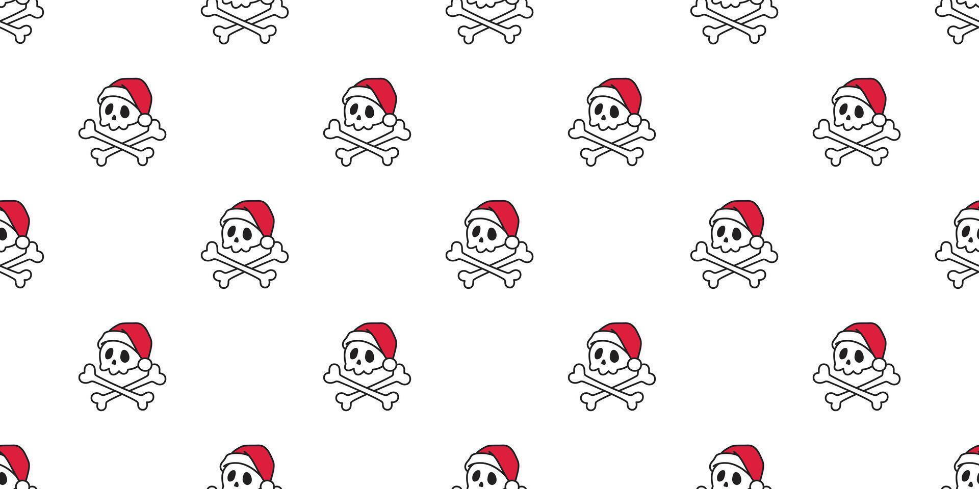 skull crossbones seamless pattern christmas santa claus hat Halloween ghost spooky bone pirate cartoon doodle gift wrapping paper tile background repeat wallpaper scarf isolated illustration de vector