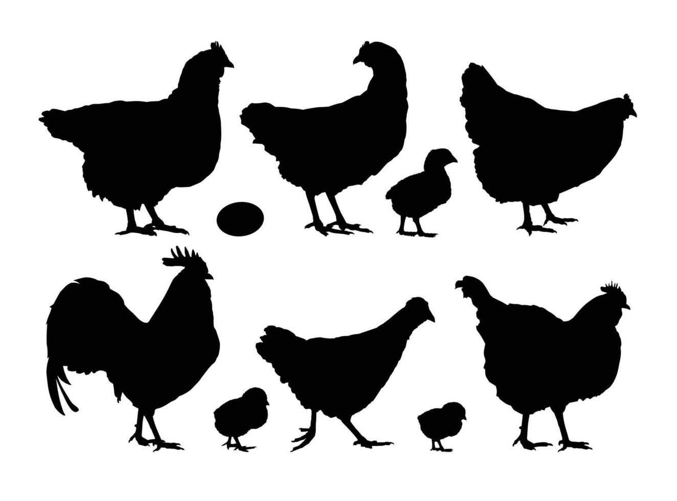 Set silhouettes of chickens and roosters. vector