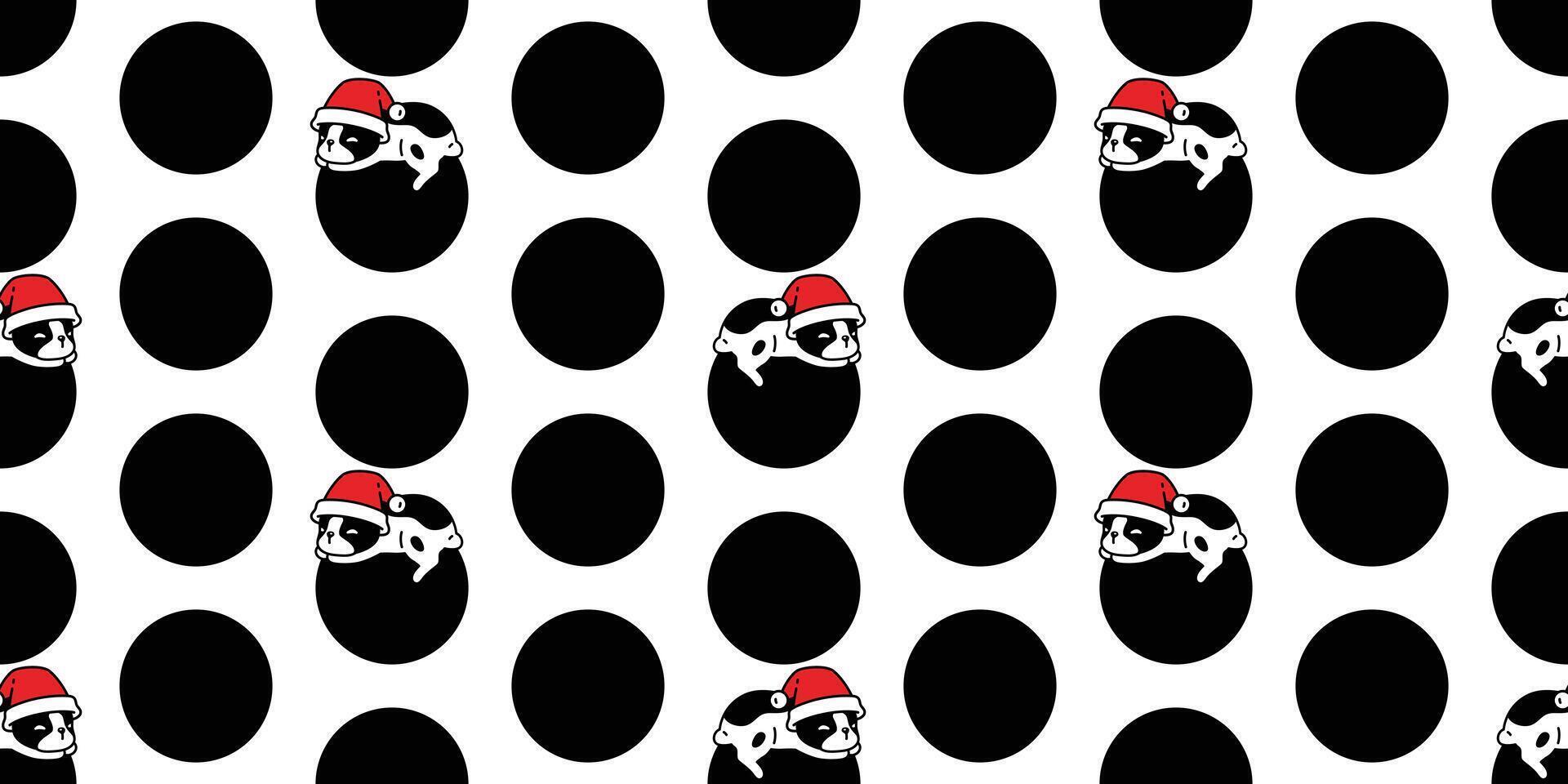 dog seamless pattern french bulldog Santa Claus hat Christmas sleeping cartoon polka dot puppy pet doodle tile background gift wrapping paper repeat wallpaper illustration scarf isolated design vector