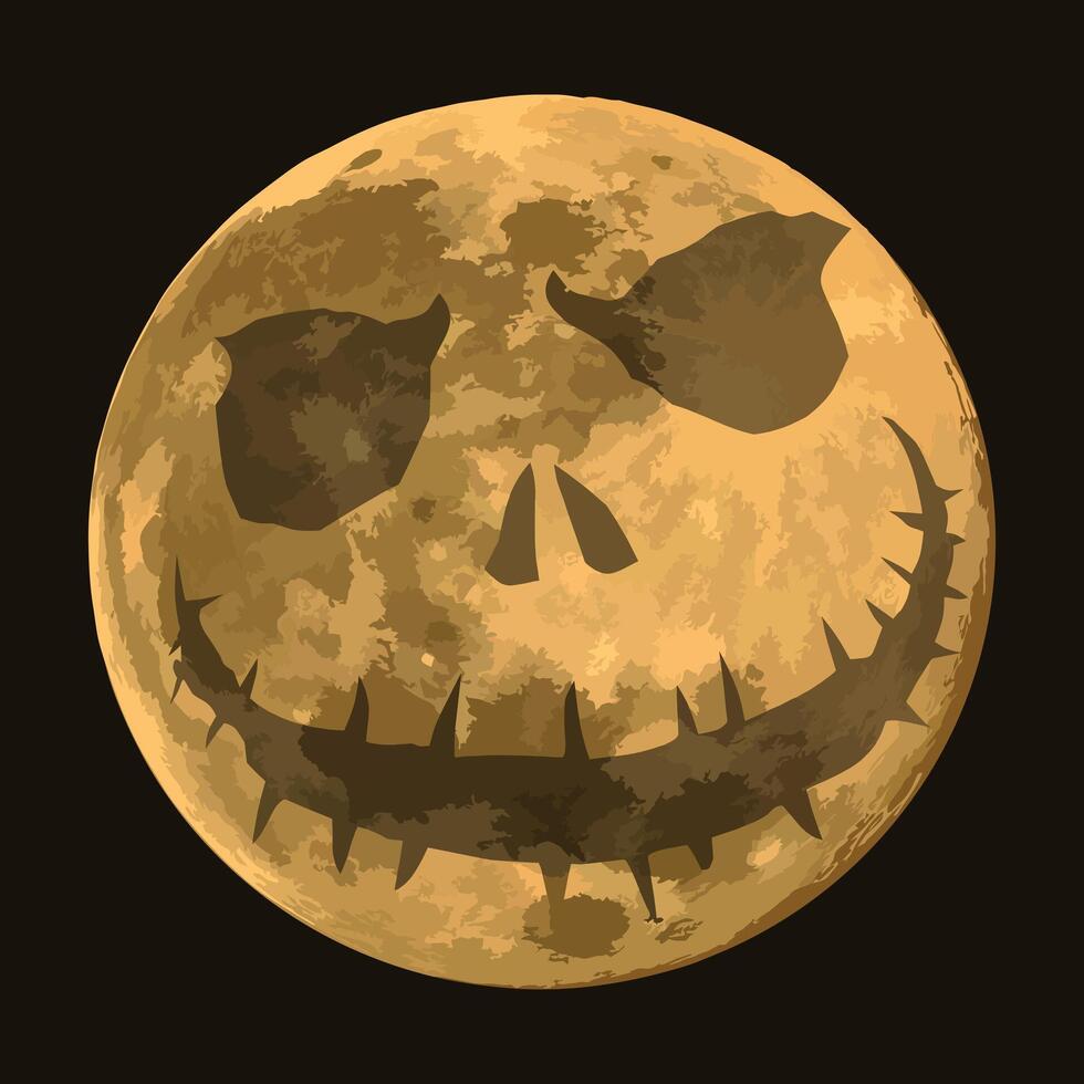 The moon with a scary face. vector