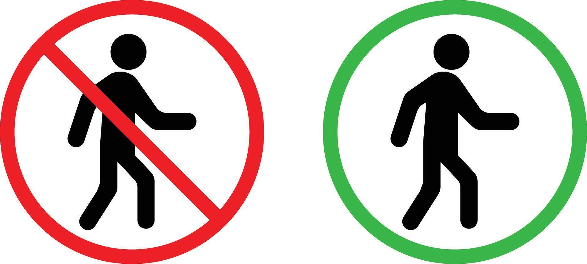 Walk and no walk icon set . Man walk and don't walk icons . illustration vector