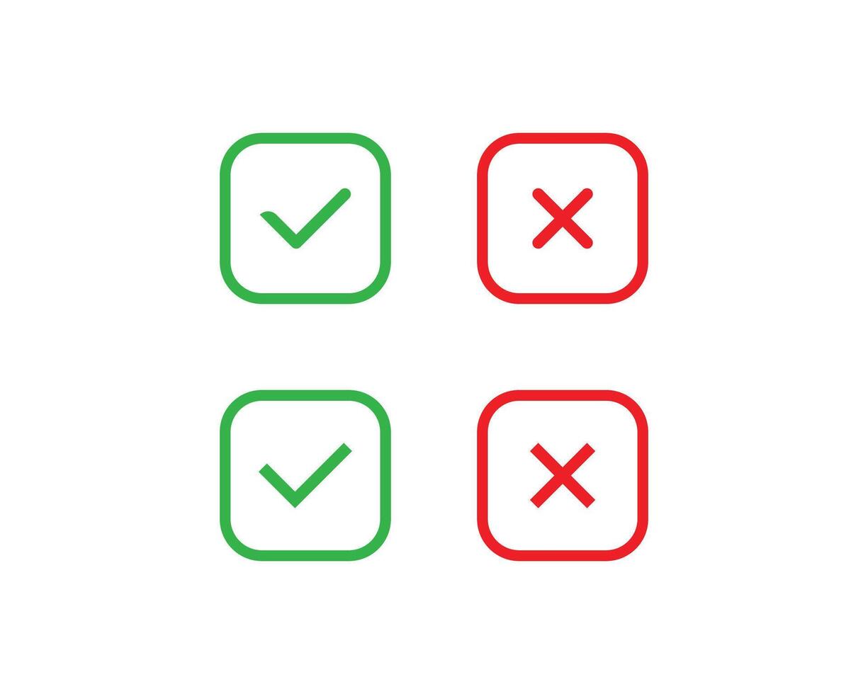 Red cross and checklist icon. Red cross and tick mark sign icon set vector