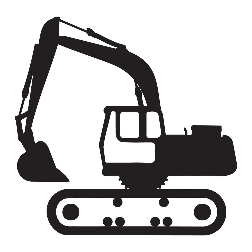 Heavy Excavator in Silhouette on White Background vector