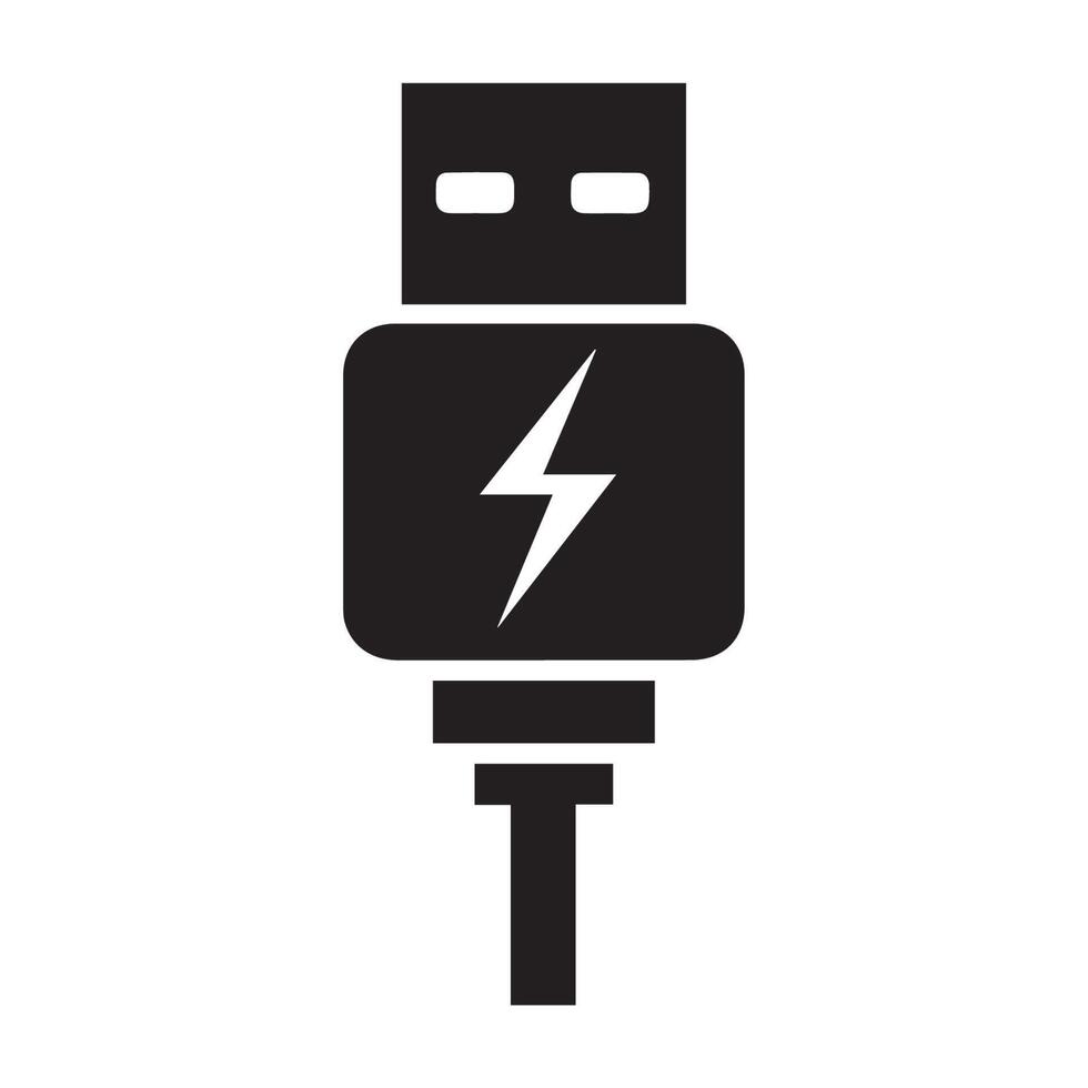 USB Connector Icon with Lightning Bolt Symbol vector
