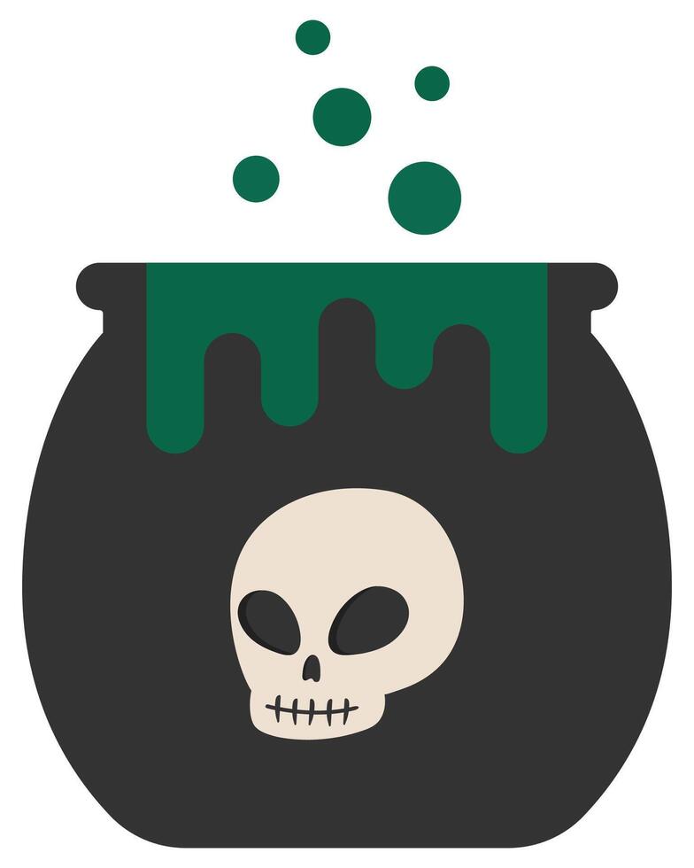 Flat icon of magic pot with green potion isolated on white background. vector
