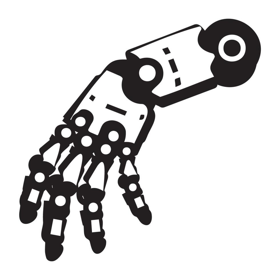 Robotic Hand Illustration in Black and White vector