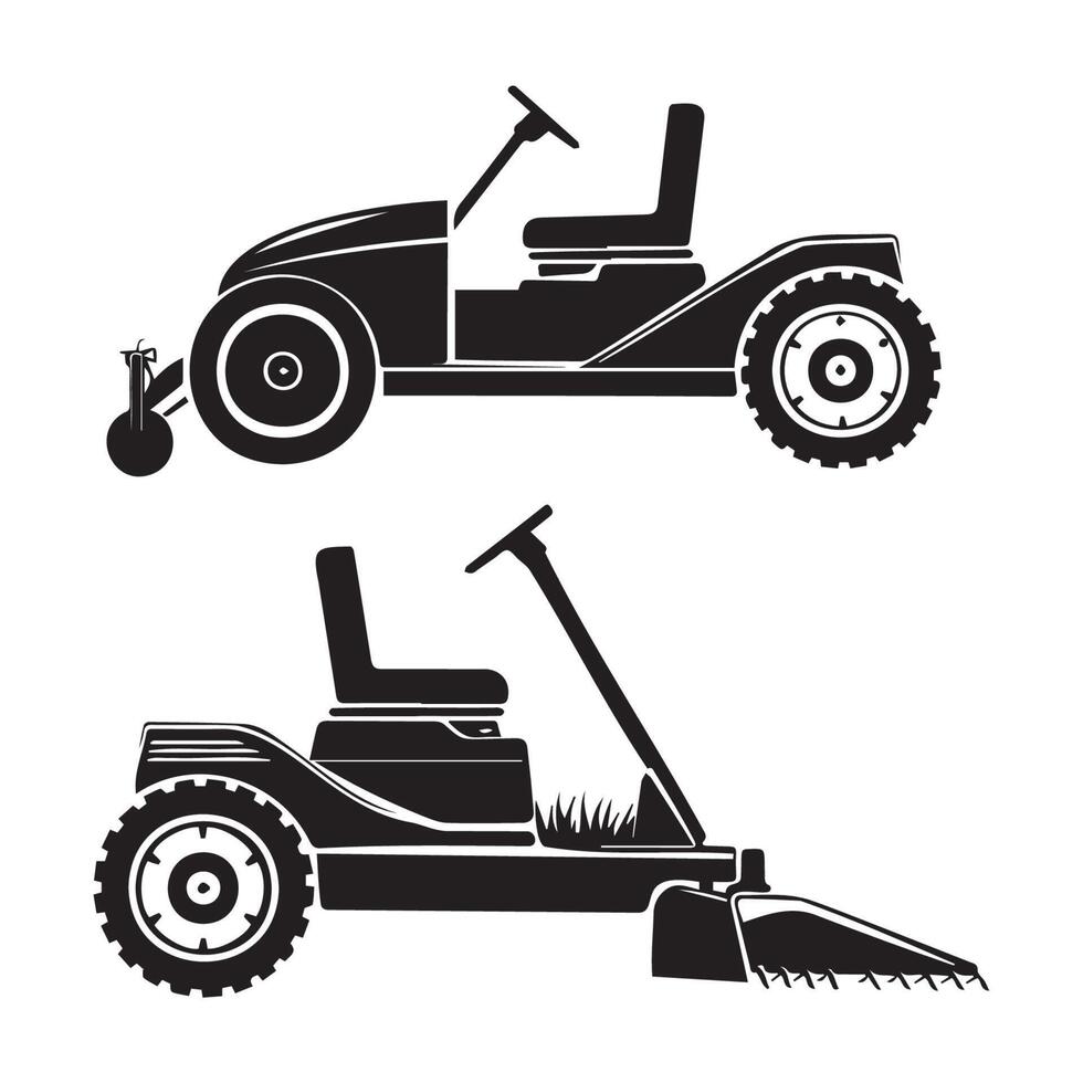 Lawn Mowing Equipment Silhouette Illustrations vector