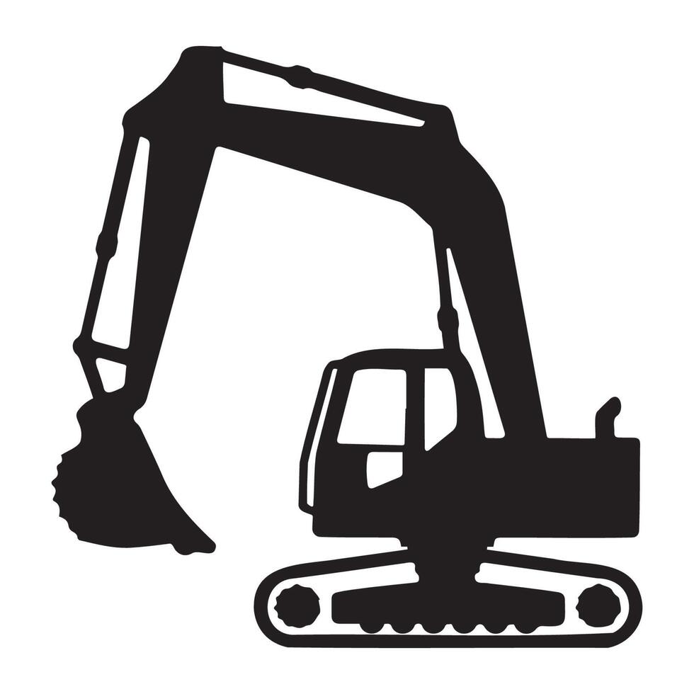 Black Silhouette of Excavator on White Background vector