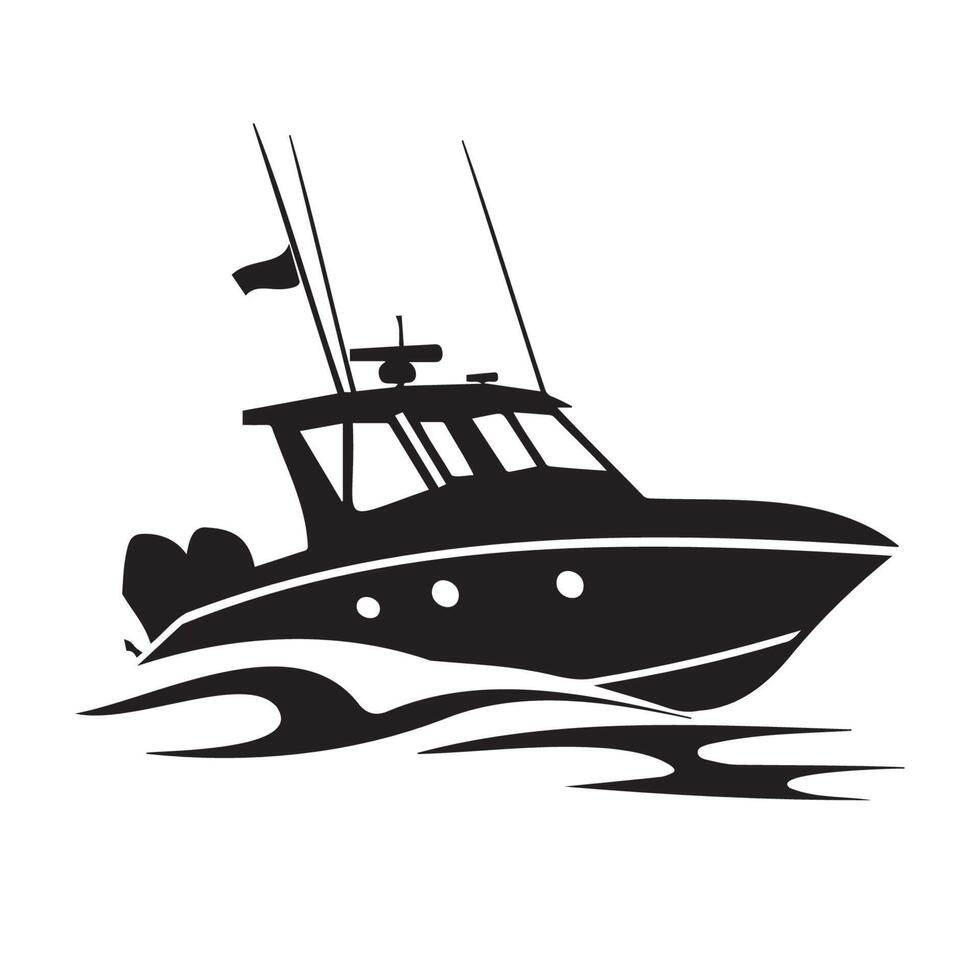 Silhouetted Boat Sailing on Wavy Water vector