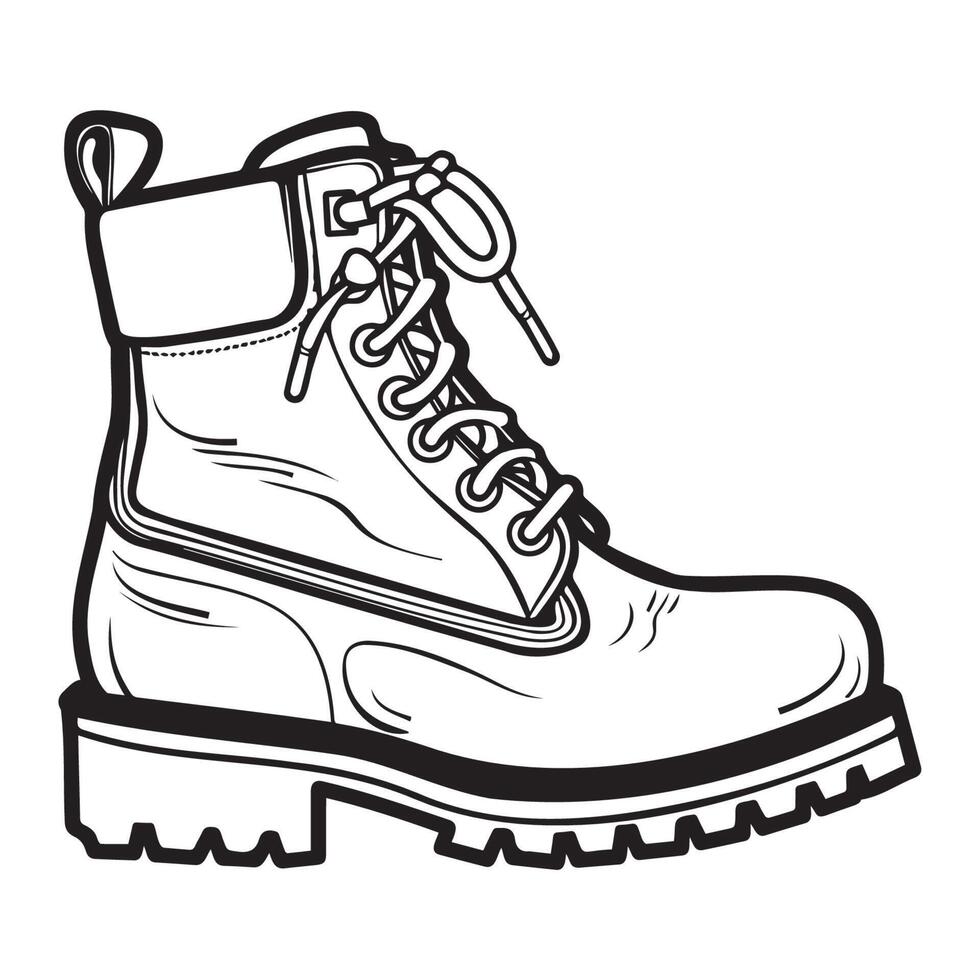 Detailed Sketch of a Work Boot in Black and White vector