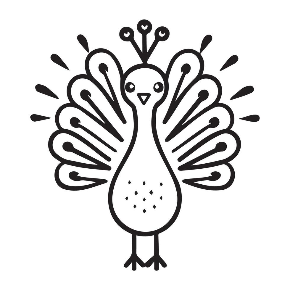 Cute Cartoon Peacock Illustration with Simple Design vector
