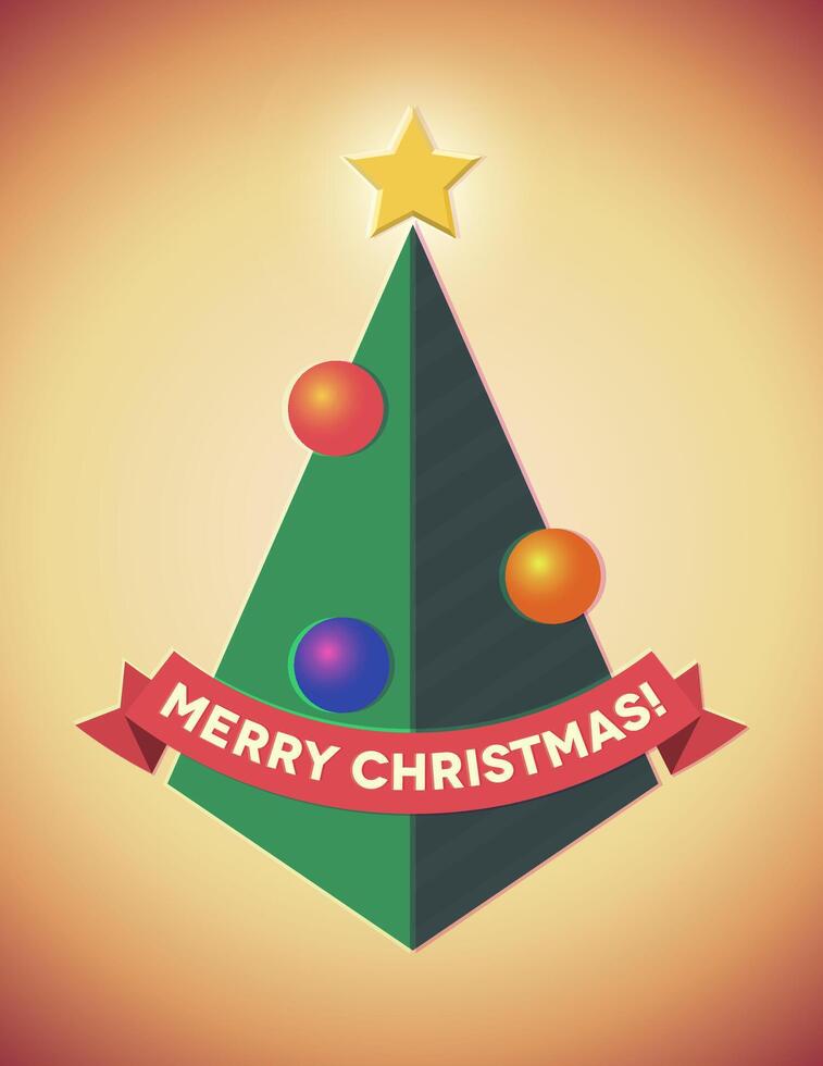 Retro styled geometric christmas tree with baubles vector