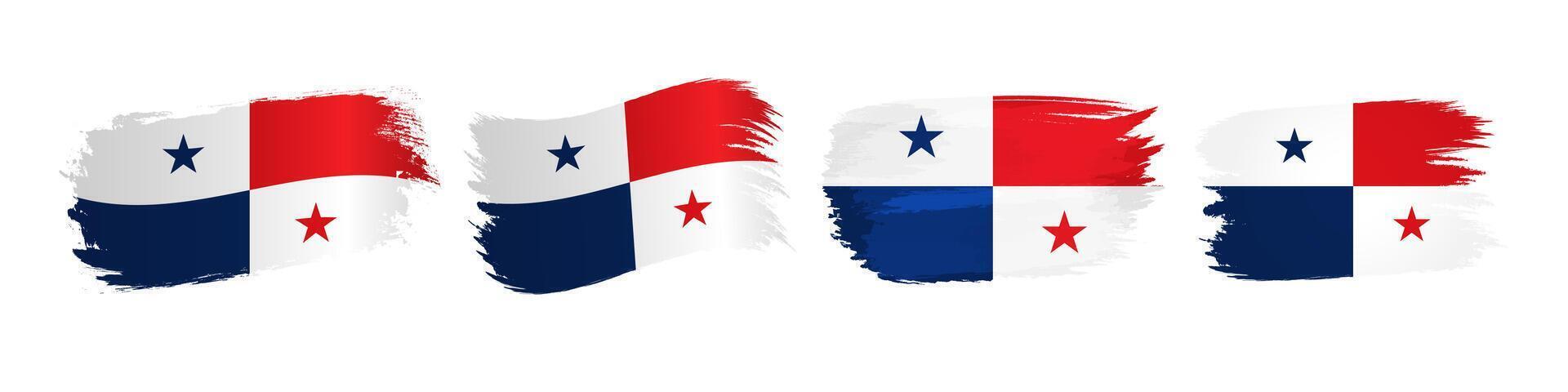 Set of creative labels with Panamanian flag background and clipping mask. Brushing strokes drawing style. 3D flags of Panama. Clip art collection. Grunge graphic. Holiday, sports or business concept. vector