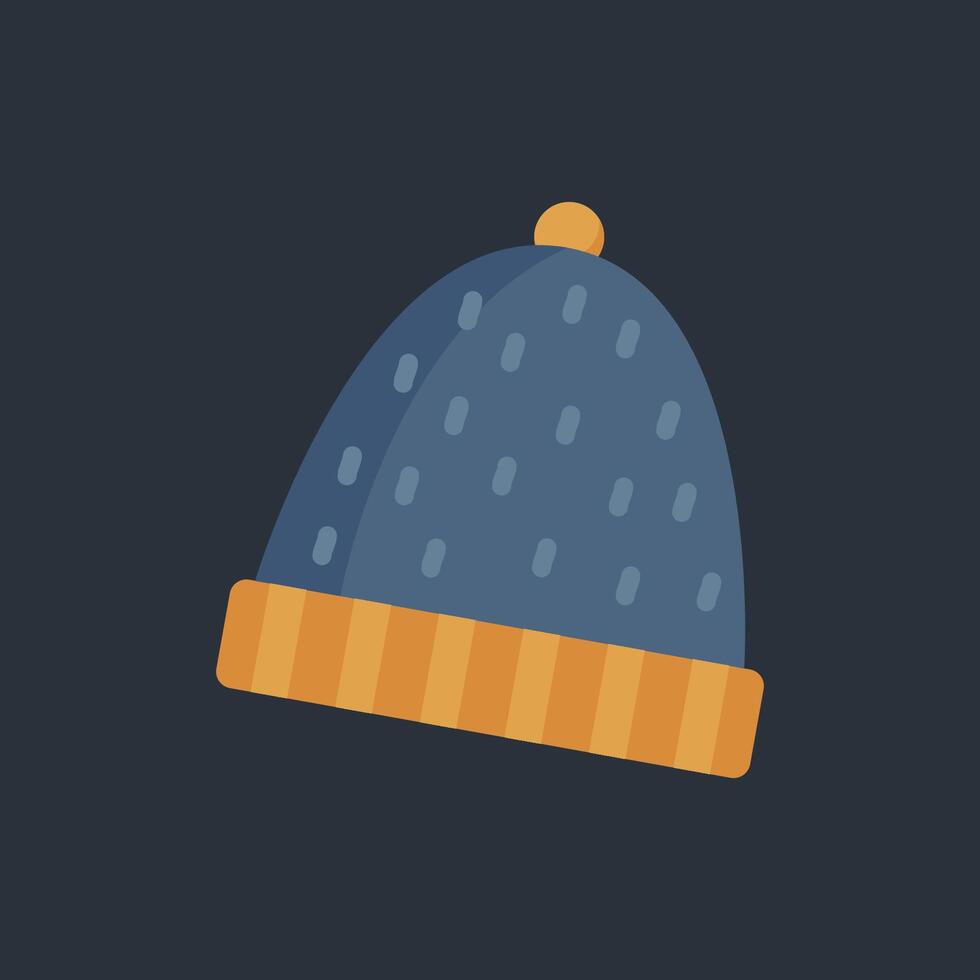 dark blue orange beanie hat in flat design. vector
