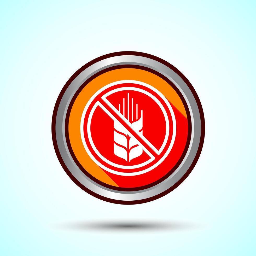 Gluten Free Icon Design Illustration, Non Gluten Food Sign For Apps And Websites, Orange Shadow Button Design vector