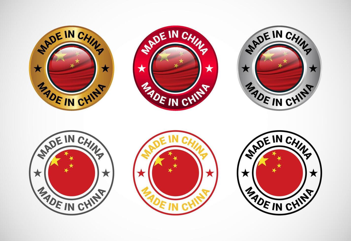 Made in China label icon with flag. Icon set for business, badge, seal, sticker, logo, and symbol vector